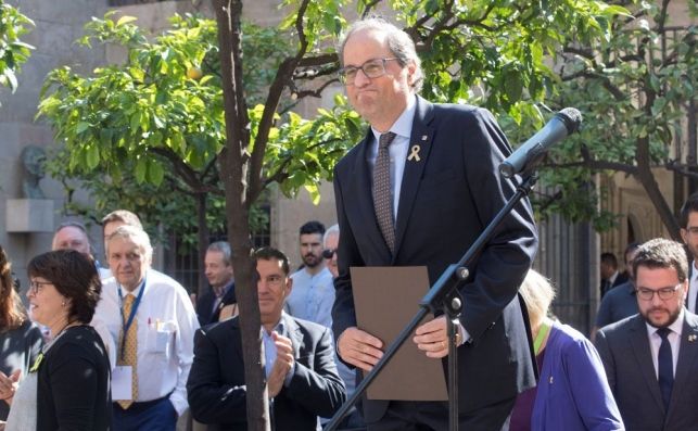 El presidente de la Generalitat, Quim Torra, durante el acto de apoyo a las personas afectadas por la actuación policial en el 1-O