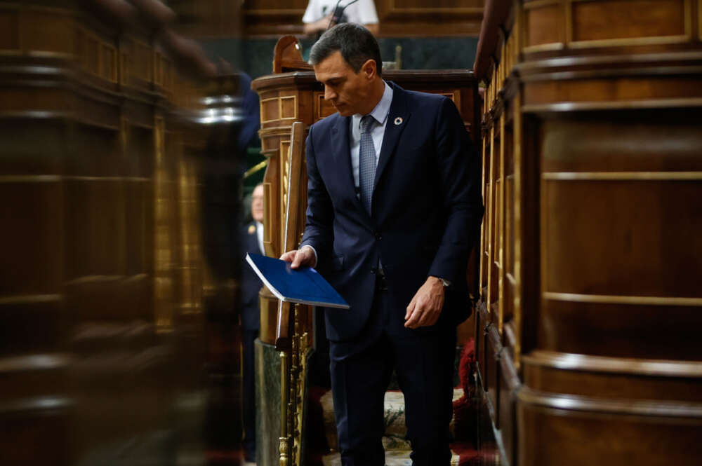 MADRID, 12/07/2022.- El presidente del Gobierno, Pedro Sánchez, durante el debate sobre el estado de la nación que comienza este martes en el Congreso. EFE/ Mariscal