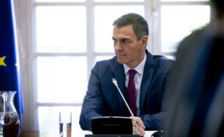 El presidente del Gobierno, Pedro Sánchez, durante un encuentro con los participantes de una reunión acerca del conflicto entre Palestina e Israel, en el Palacio de la Moncloa, a 13 de septiembre de 2024, en Madrid (España). Al encuentro, celebrado bajo el título 'Reunión de Madrid: por la aplicación de la solución de los dos Estados', han asistido ministros tanto árabes, pertenecientes al Grupo de contacto árabe-islámico para Gaza, como europeos para consensuar medidas para impulsar el diálogo y la paz en Oriente Medio y hablar sobre cómo hacer efectiva dicha solución. A. Pérez Meca / Europa Press 13 SEPTIEMBRE 2024;PARTICIPANTES;REUNION;CONFLICTO;PALESTINA;ISRAEL 13/9/2024