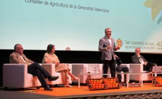 El conseller de agricultura valenciano, Miguel Barrachina, en una presentación de Anecoop