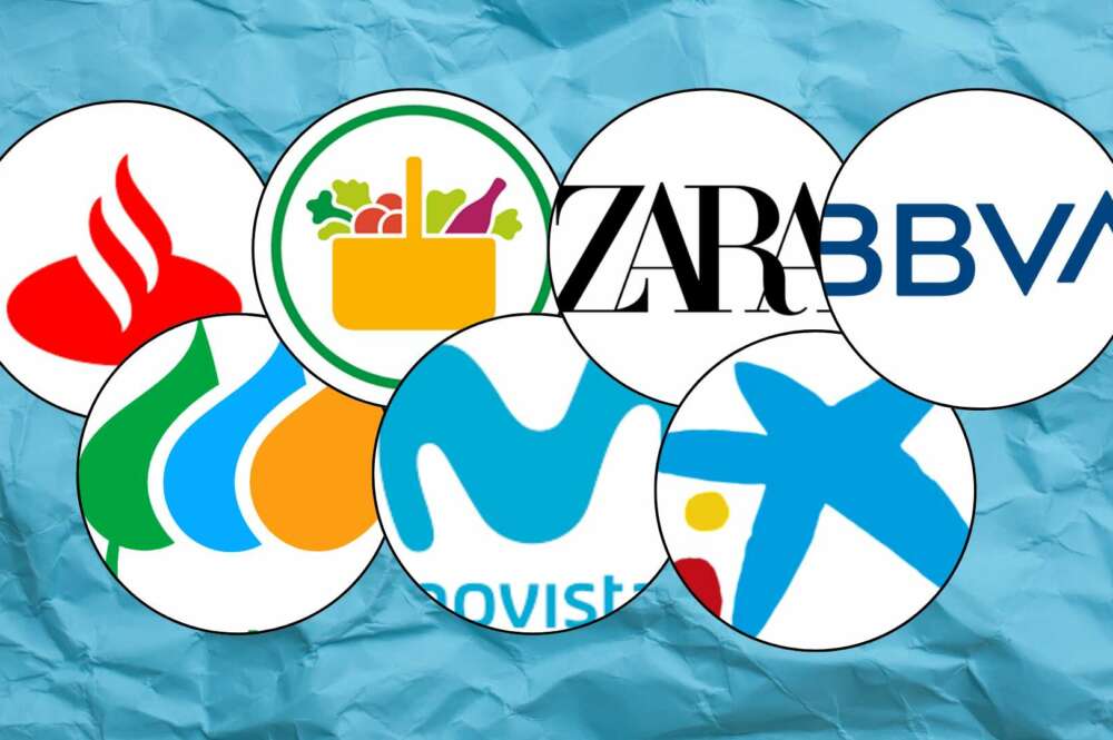 Los logos de Santander, Mercadona, BBVA, Zara, Iberdrola, Movistar y Caixabank