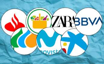 Los logos de Santander, Mercadona, BBVA, Zara, Iberdrola, Movistar y Caixabank