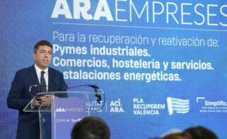 Mazón en la presentación de su nueva plan Ara Empreses por la DANA