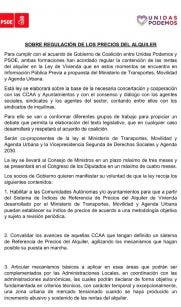 Acuerdo PSOE-Podemos sobre la regularización del precio del alquiler.