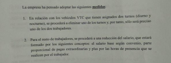 Extracto de las nuevas condiciones. 