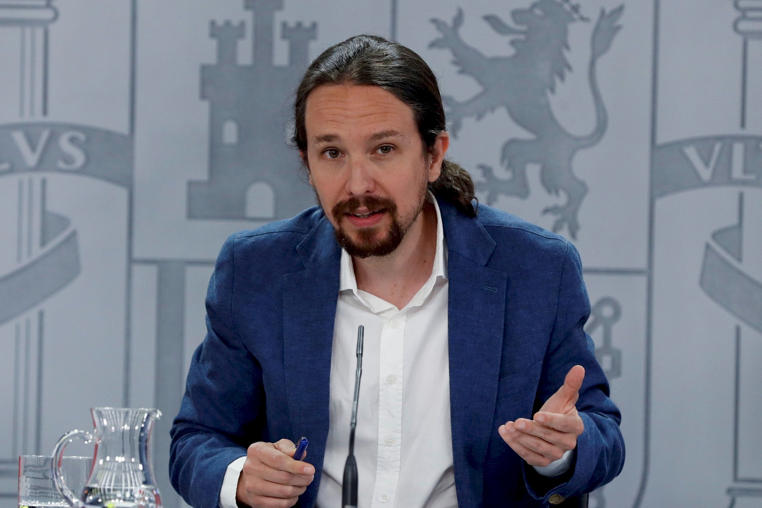 El ahora exvicepresidente segundo del Gobierno y líder de Podemos, Pablo Iglesias, en una rueda de prensa en La Moncloa | EFE/JJG/Archivo