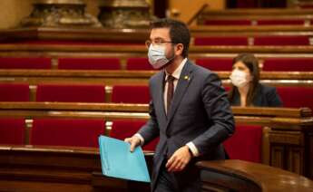 El vicepresidente de la Generalitat en funciones de presidente, Pere Aragonès, en un pleno del Parlament | EFE/MP/Archivo