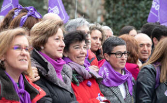 La ministra de Exteriores, Arantxa González Laya; de Educación, Isabel Celaá; y de Interior, Fernando Grande-Marlaska, en la manifestación del 8-M de 2020 / PSOE