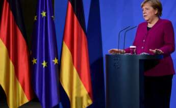 La canciller alemana Angela Merkel en una rueda de prensa, el 25 de marzo de 2021 en Berlín | EFE/EPA/CB