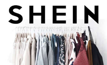 Un burro con ropa junto al logo de Shein