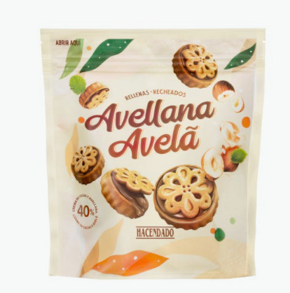 Las Galletas rellenas con crema de cacao y avellanas 40% Hacendado.