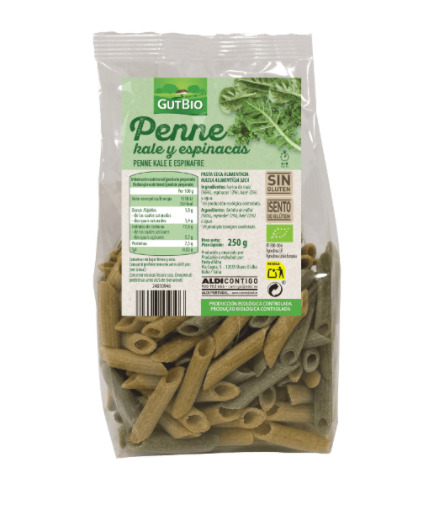 Los Penne Pasta de kale y espinacas ecológica que venden en Aldi