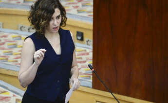 MADRID, 12/05/2022.- La presidenta de la Comunidad de Madrid, Isabel Díaz Ayuso interviene en la sesión de control del Pleno de la Asamblea de Madrid. EFE/Víctor Lerena