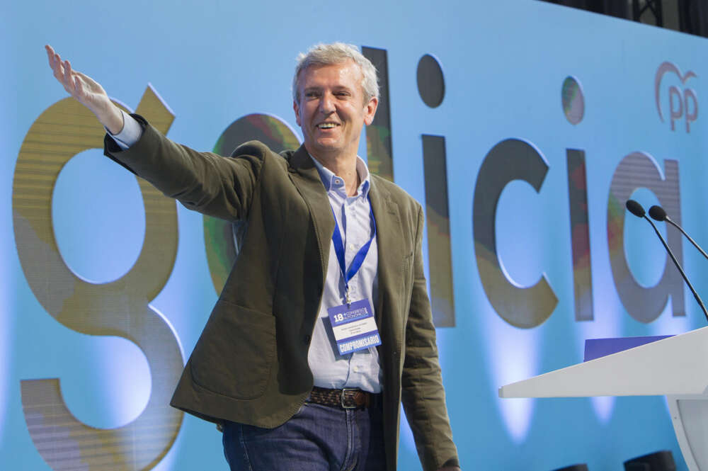 El líder del PP en Galicia, Alfonso Rueda durante el 18 Congreso del PPdeG celebrado este domingo en Pontevedra. EFE/Salvador Sas