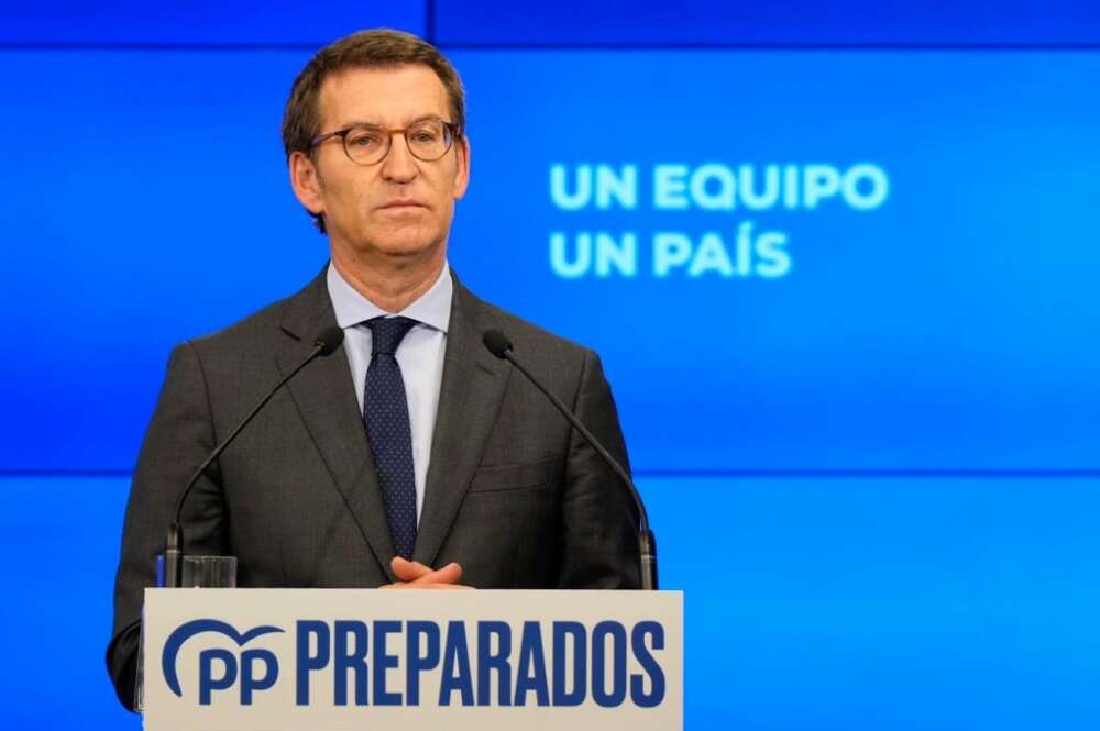 Alberto Núñez Feijóo durante su intervención ante el Comité Ejecutivo del PP de este lunes. Tarek.