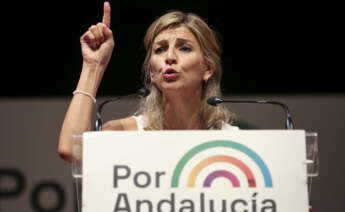 MÁLAGA, 12/06/2022.- La vicepresidenta segunda del Gobierno y ministra de Trabajo, Yolanda Díaz, participa en un acto de campaña del partido 'Por Andalucía' que se presenta con Inmaculada Nieto a la Presidencia de la Junta de Andalucía. EFE/Daniel Pérez