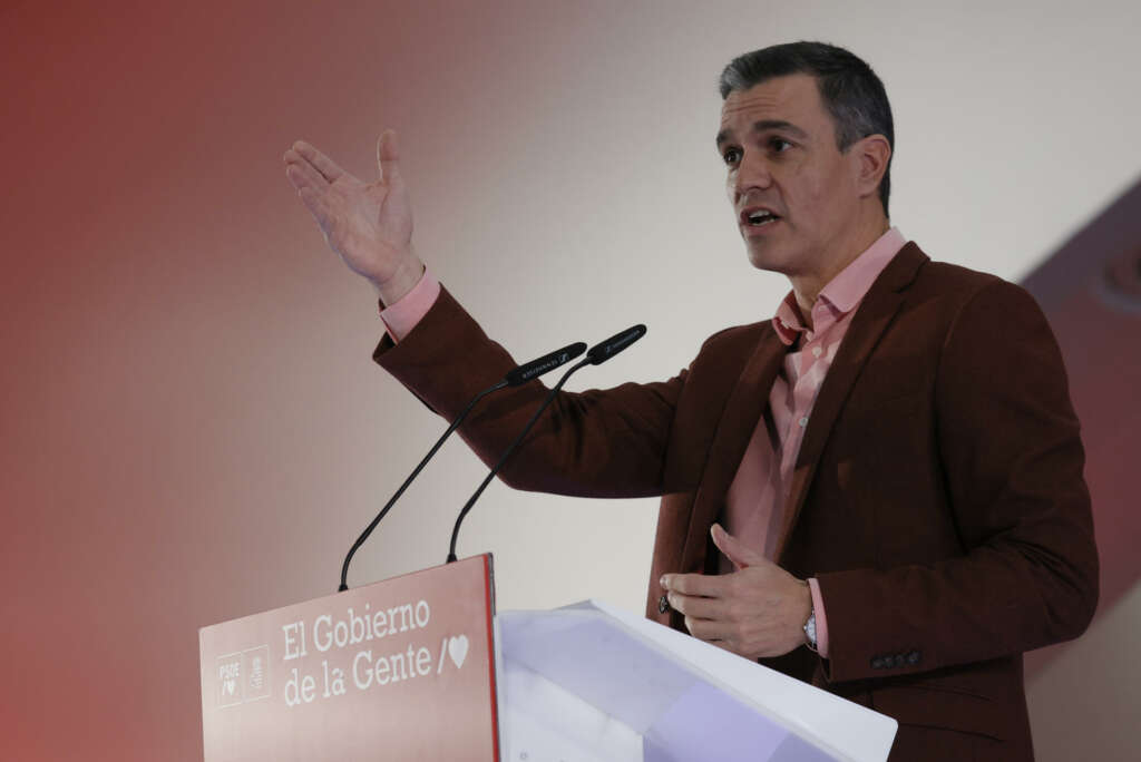 El presidente del Gobierno, Pedro Sánchez, durante la presentación de los candidatos socialistas para las elecciones municipales de 2023 durante un acto celebrado este sábado en el Museo de las Ciencias Príncipe Felipe en Valencia. EFE/Juan Carlos Cárdenas