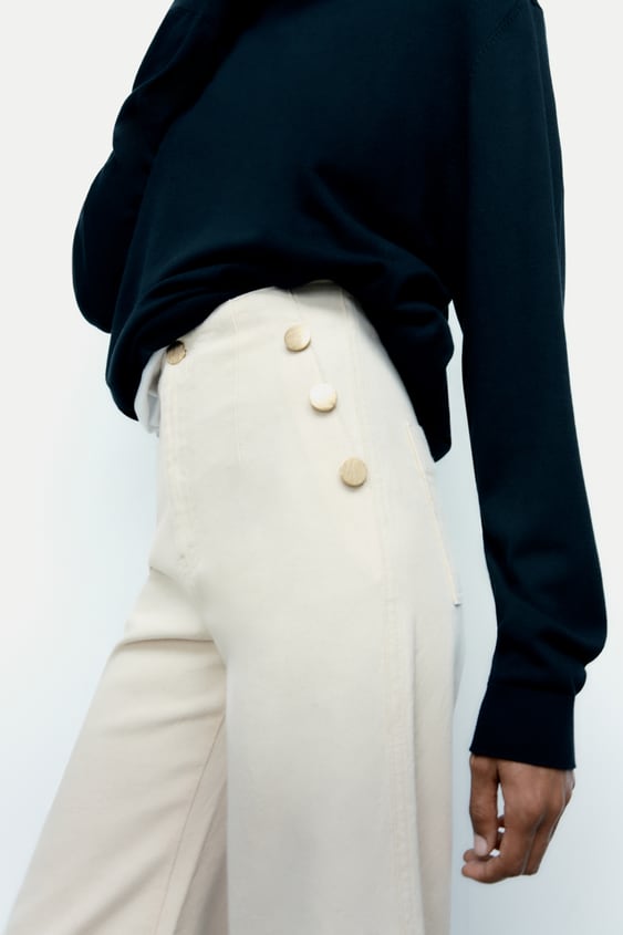 Jeans blancos wide leg cropped Zara