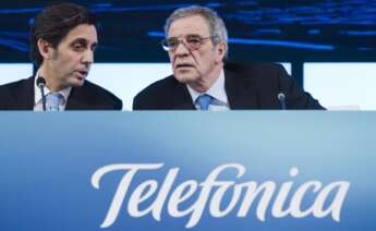 José María Álvarez-Pallete, presidente de Telefónica, y César Alierta, expresidente de la teleco y de la Fundación Telefónica