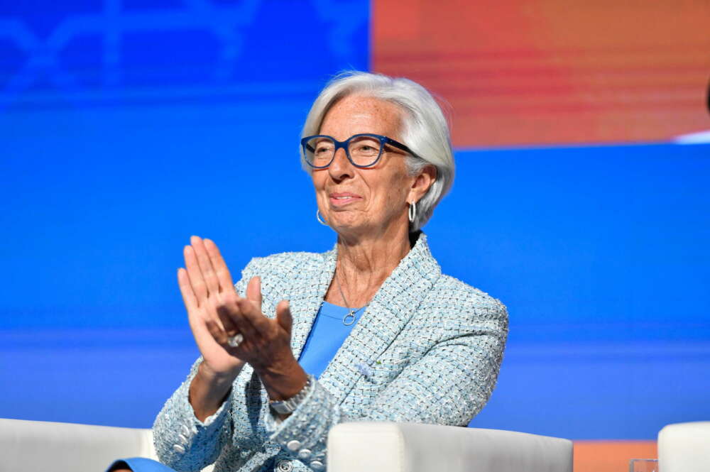 Marrakesh (Morocco), 10/10/2023.- European Central Bank President Christine Lagarde participates in the symposium 'Facing the Great Systemic Shocks: How to Foster Stability in Movement?' on the second day of the annual meetings of the IMF and the World Bank Group in Marrakesh, Morocco, 10 October 2023. This year's annual meetings, held from 09 to 15 October 2023, are joined by central bankers, ministers of finance and development, parliamentarians, private sector executives, representatives from civil society organizations and academics. (Marruecos) EFE/EPA/JALAL MORCHIDI