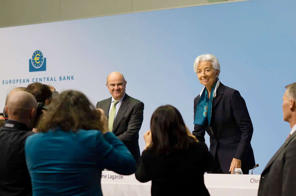 Christine Lagarde y Luis de Guindos, en el Banco Central Europeo. Foto Banco Centra Europeo