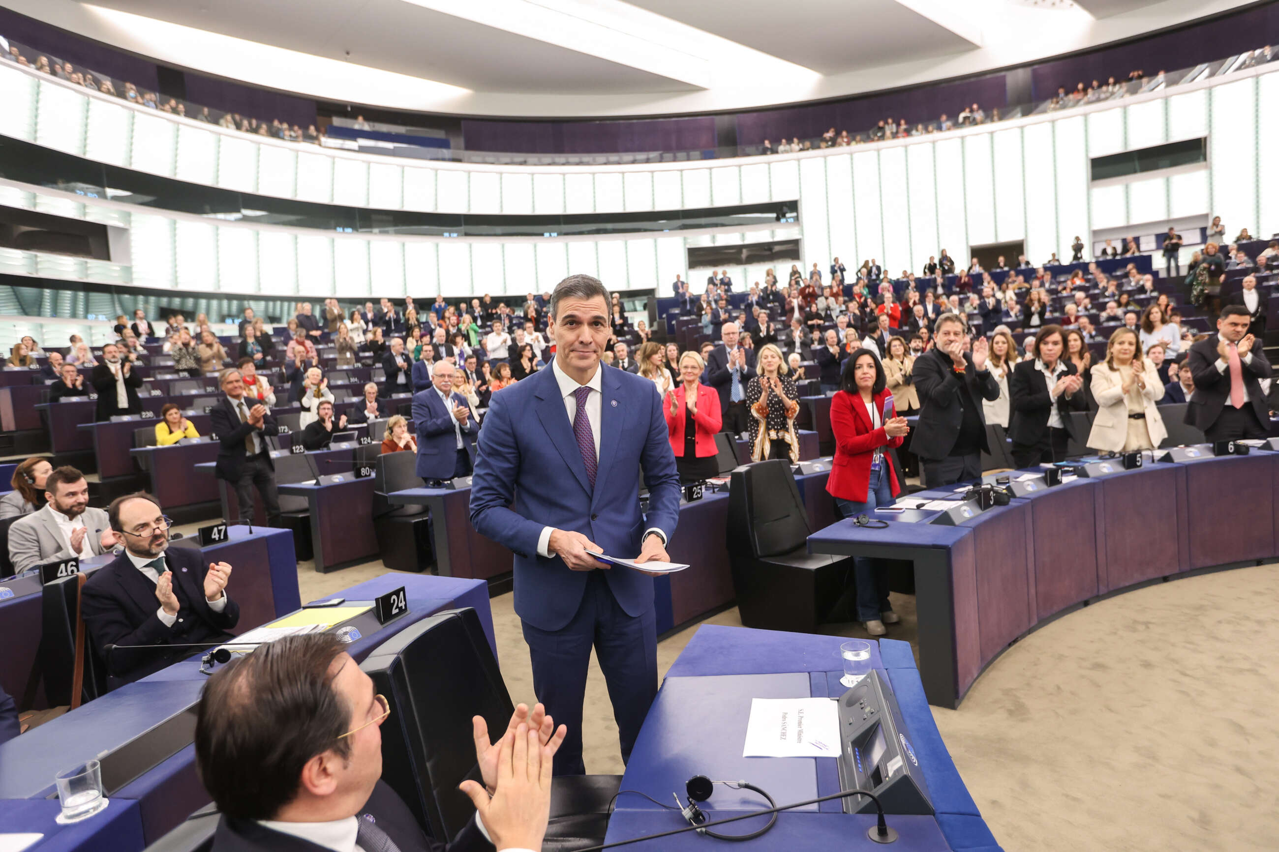 Pedro Sánchez, en el plenario del Parlamento Europeo en el debate de balance del semestre de la presidencia española del Consejo de la Unión Europea.