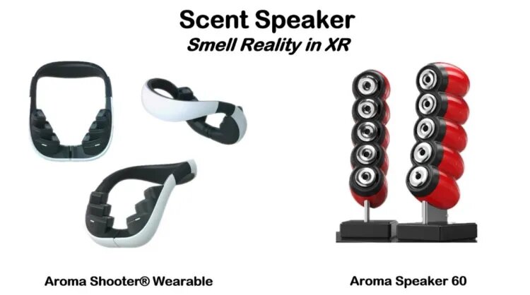 El Aroma Shooter Wearable y el Aroma Speaker 60. Foto: Aromajoin.