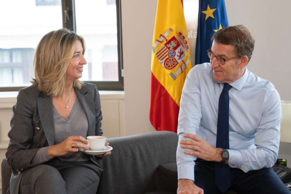 El presidente del PP, Alberto Núñez Feijóo, y la portavoz en el Senado, Alicia García | Foto del Partido Popular