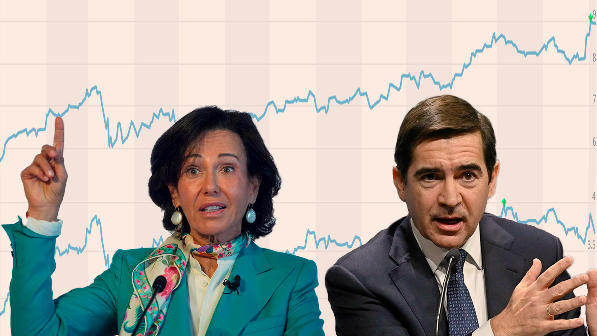 De izquierda a derecha: Ana Botín, presidenta de Santander, y Carlos Torres, presidente de BBVA.