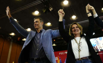 Pedro Sánchez y Teresa Ribera, en un acto de campaña. EFE/ Enric Fontcuberta