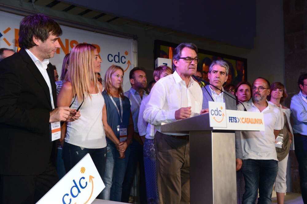 Acto electoral de Convergència Democràtica de Catalunya para las últimas elecciones donde participó Artur Mas, en 2016, junto a Carles Puigdemont / Convergència