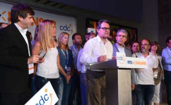 Acto electoral de Convergència Democràtica de Catalunya para las últimas elecciones donde participó Artur Mas, en 2016, junto a Carles Puigdemont / Convergència
