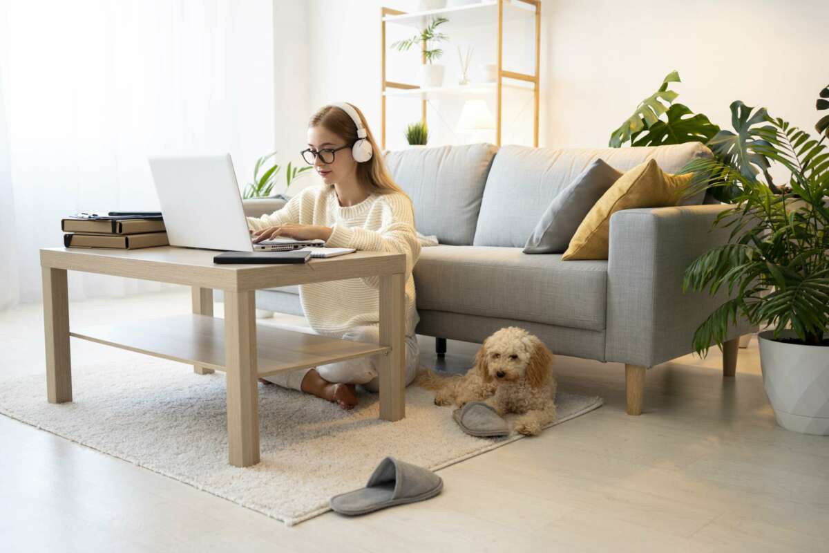 Un perro, en una vivienda.