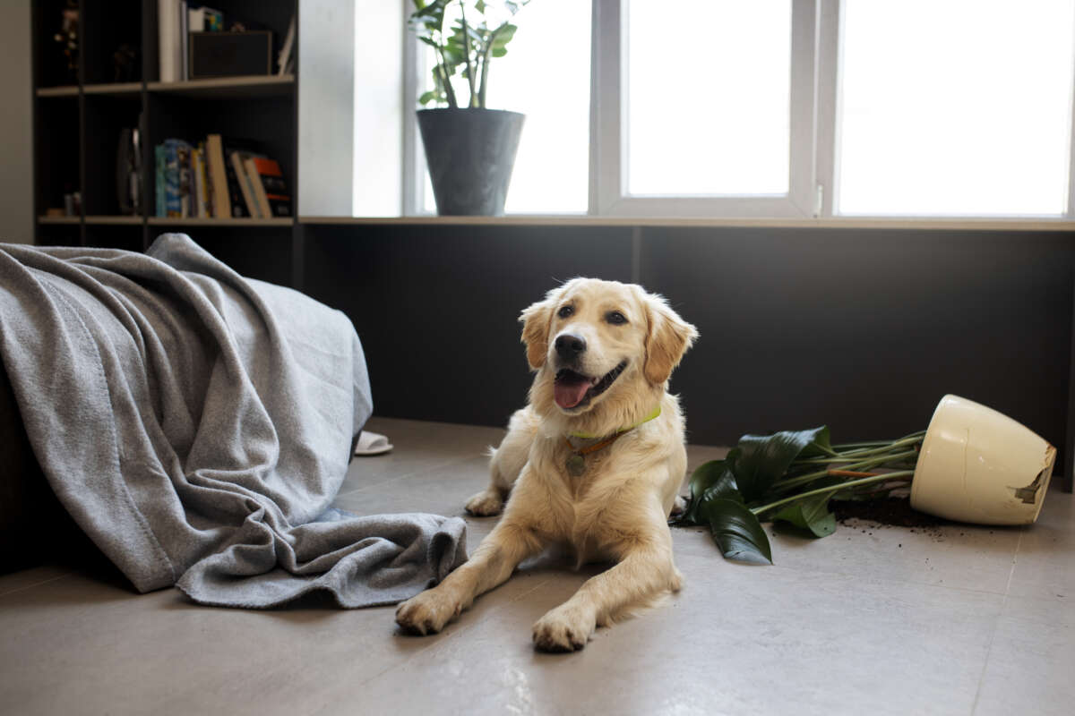 Un perro, en una vivienda.