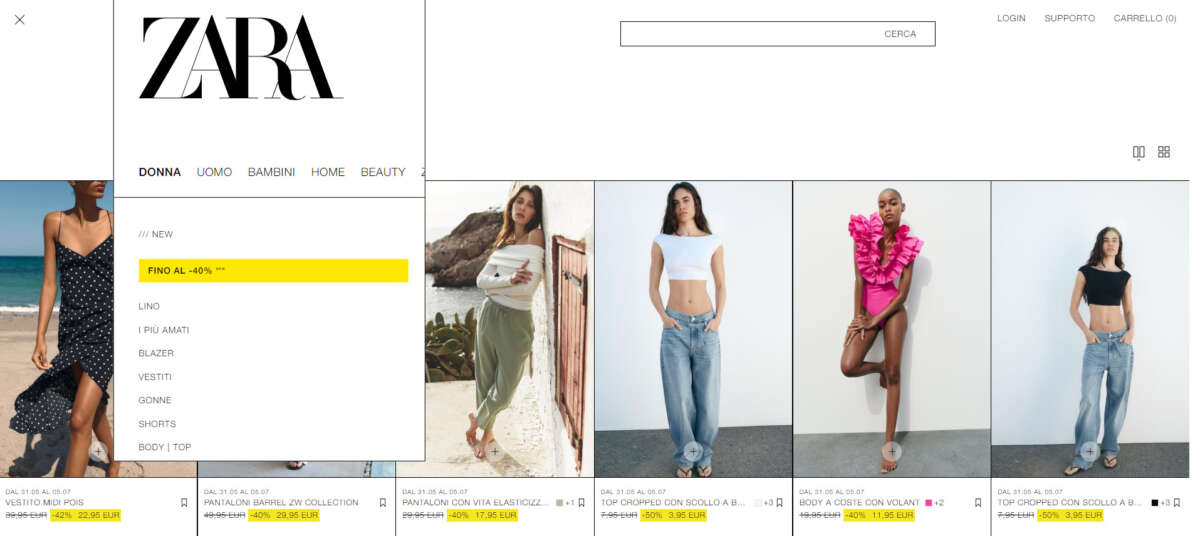 La rebajas en la web de Zara Italia