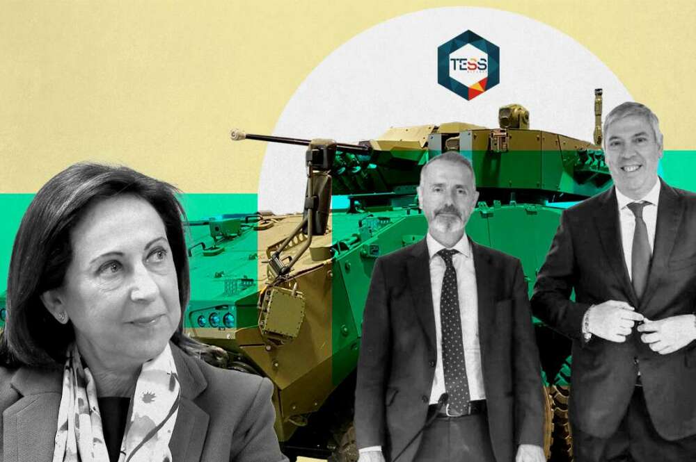 La ministra de Defensa Robles y Marc Murtra y Vicente de los Mozos, principales ejecutivos de Indra, socia de Tess