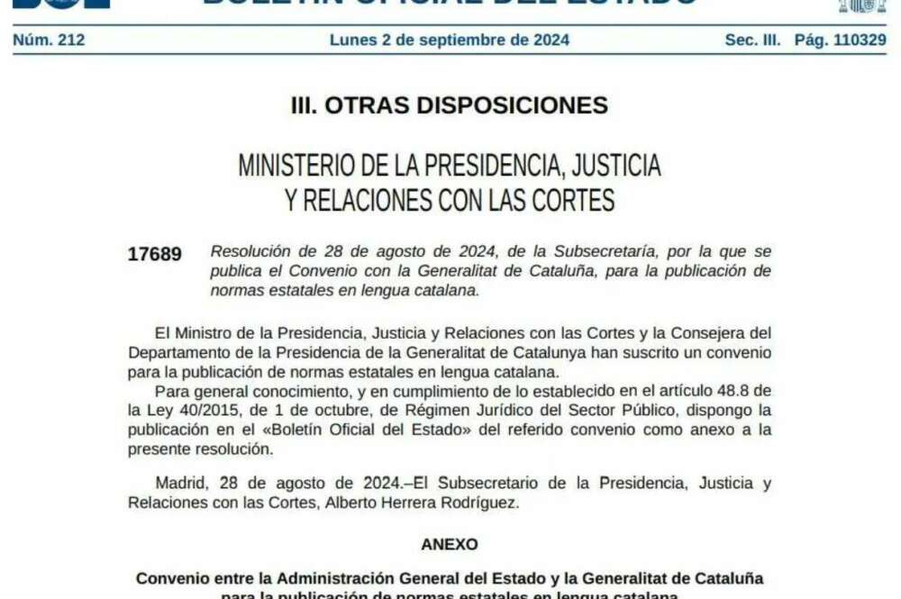 La publicación en el BOE del convenio.