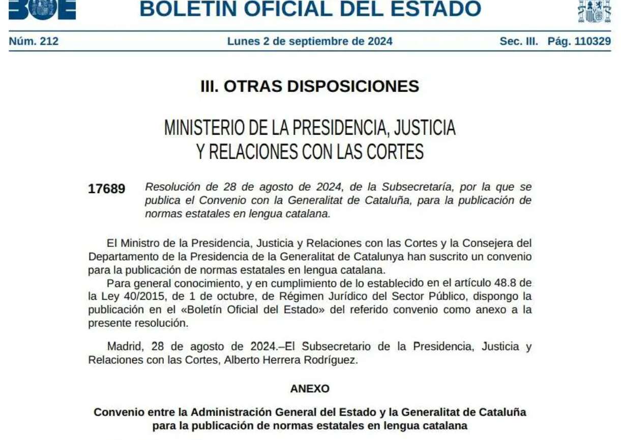 La publicación en el BOE del convenio.