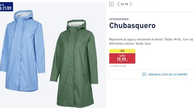 El chubasquero de dos colores disponible en Aldi.