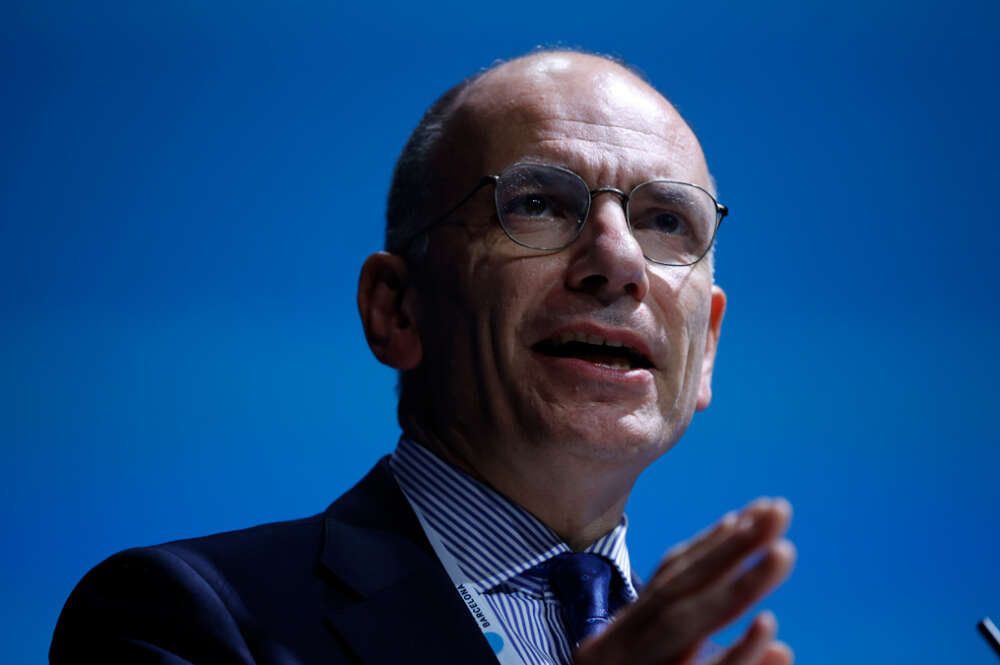 El exprimer ministro italiano Enrico Letta, interviene durante la apertura del evento 'World in Progress' de Grupo Prisa, a 14 de octubre de 2024, en Barcelona