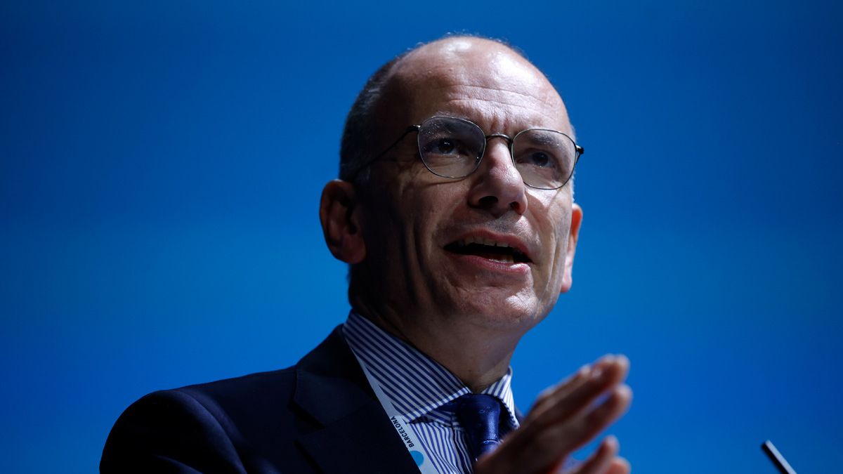 El exprimer ministro italiano Enrico Letta, interviene durante la apertura del evento 'World in Progress' de Grupo Prisa, a 14 de octubre de 2024, en Barcelona