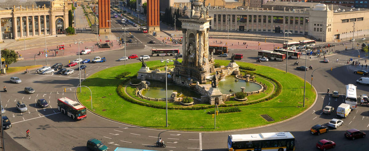 La rotonda de plaza España, en Barcelona.