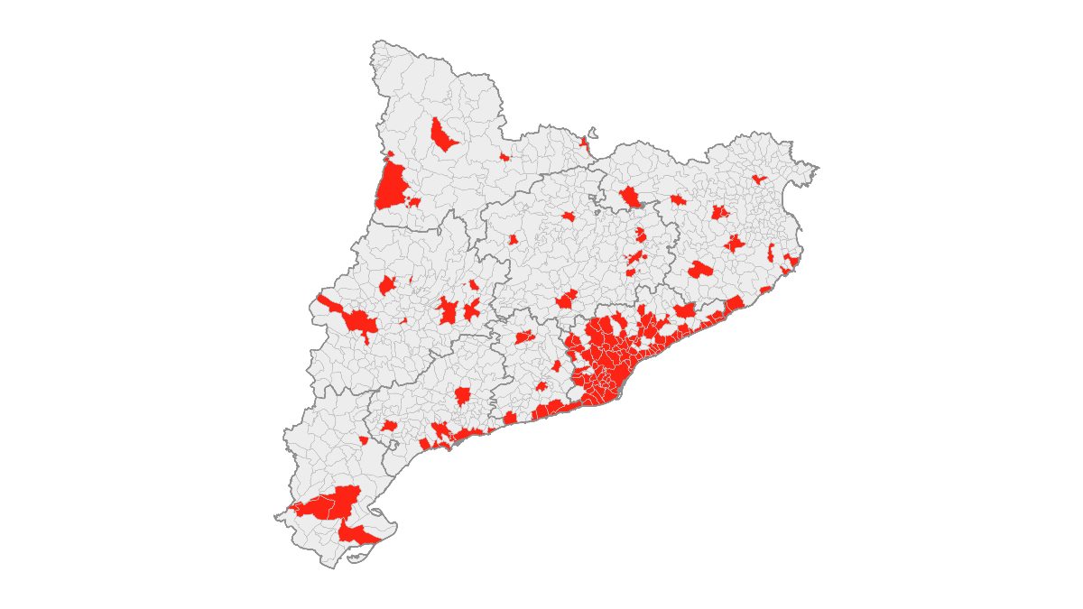 Mapa de zonas tensionadas en Cataluña. Fuente: Gobierno de España.