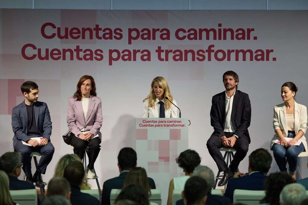 La vicepresidenta del Gobierno y ministra de Trabajo, Yolanda Díaz, presenta las propuestas de Sumar para los Presupuestos Generales del Estado. Foto: Jesús Hellín / Europa Press