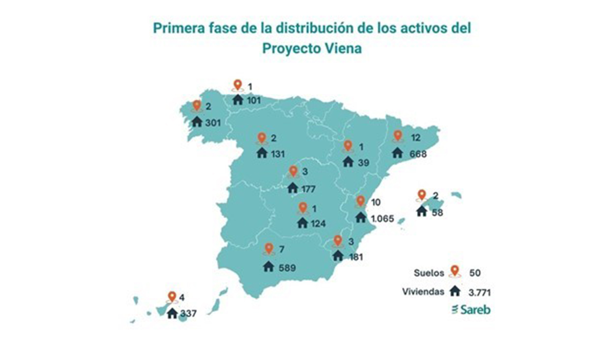 Mapa de las viviendas de la SAREB distribuidas por Comunidades Autónomas. Foto: SAREB.