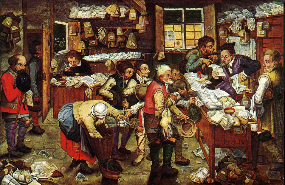 Los impuestos no solo servían para financiar el aparato militar, sino también para consolidar el poder del gobernante sobre sus súbditos. Cuadro: El recaudador de impuestos, Pieter Brueghel el Joven.