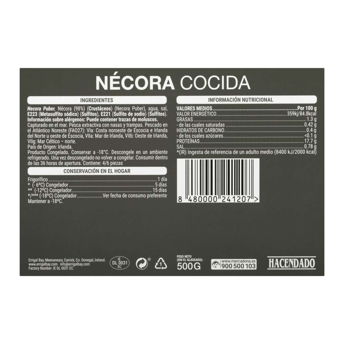 La nécora cocida de Hacendado, disponible en Mercadona.