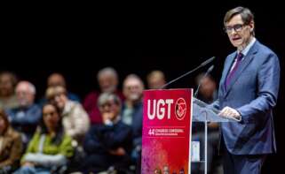 El presidente de la Generalitat, Salvador Illa, interviene durante la clausura del Congreso Confederal de UGT. Foto: Lorena Sopêna / Europa Press