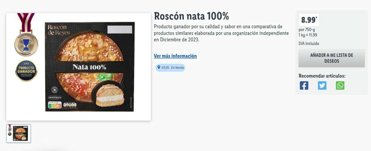 El segundo mejor roscón de supermercado es el de LIDL