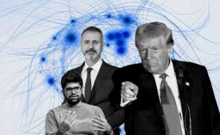 Marc Murtra, presidente de Telefónica, Aravind Srinivas, CEO de Perplexity, y Donal Trump, presidente de Estados Unidos